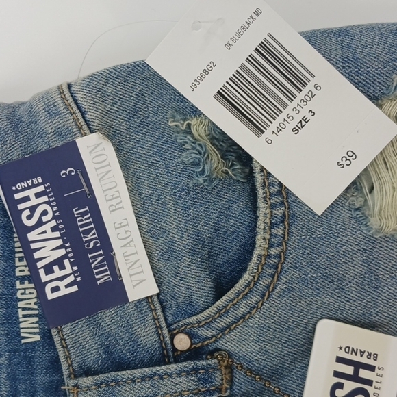 REWASH Denim Skirt Distressed Vintage Reunion Mini Jean Womens Size 3 - Picture 3 of 5